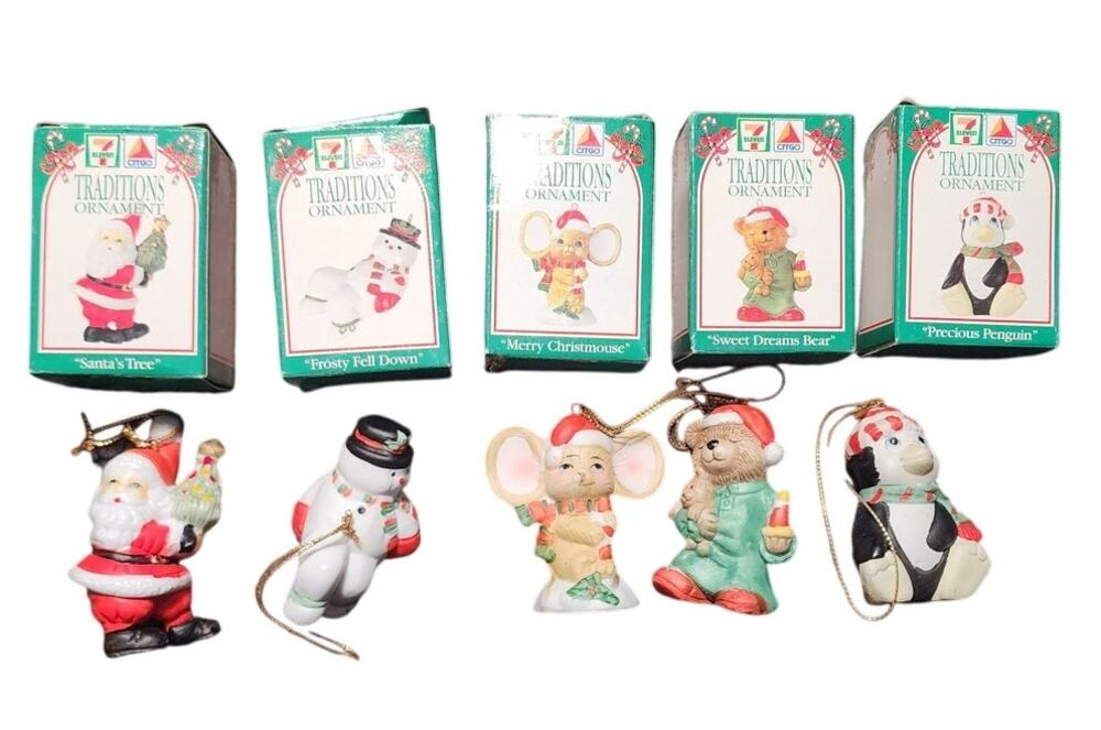1993 Set of 5 Christmas 7-11 Traditions Ornaments